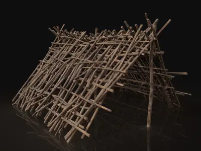 Next Gen AAA Shelter Hut made of sticks Low-poly 3D model