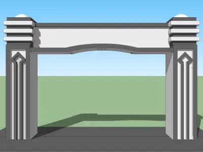 pendopo archway in middle of grassy field 3D model