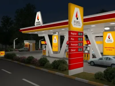 Gas Station Scene Day And Night 3D model