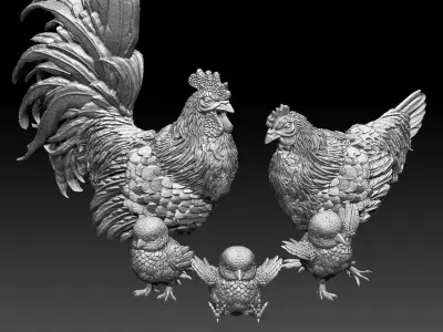 hen cock chick 3D print model