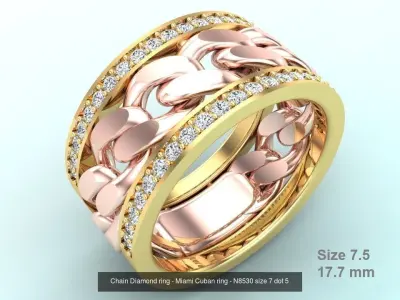 Chain Diamond ring - Miami Cuban ring - N8530 - 4 Size 3D Model Collection