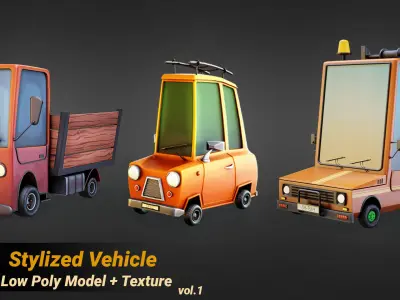 10 Stylized vehicles low poly 3d model and PBR textures Low-poly 3D model