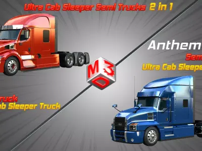 57X Truck - 64T Truck - Ultra Cab Sleeper Semi Trucks 2 in 1 3D Model Collection
