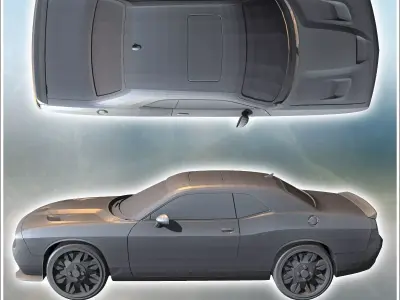 Modern Dodge Challenger car with central air intake on the hood  3D print model