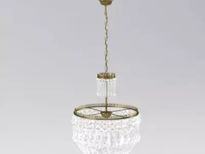 Midcentury French Cut Crystal Corbeille Style Chandelier 3D model