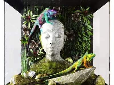 Hunter iguana on rock 3D model