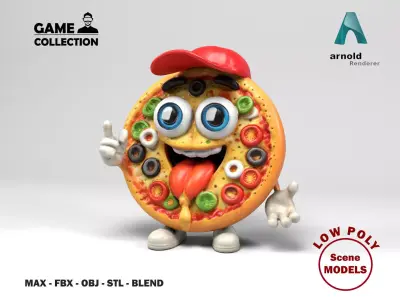 Pizza character Low-poly 3D model