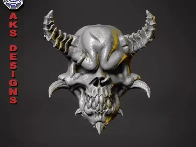 Demon skull v1 Bas relief for home decoration 3D print model