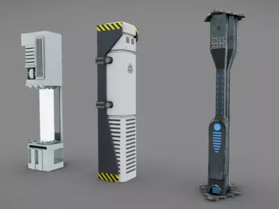 SciFi Columns Low-poly 3D model