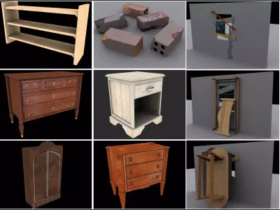 weapons - Boats - fourniture - props Low poly Pack Free low-poly 3D model