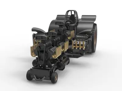 Pulling tractor with 5 engines V8 Version 4 Scale 1 to 25 3D print model