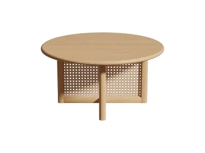 Homary Modern Natural Round Pine Wood Rattan Coffee Table 3D model