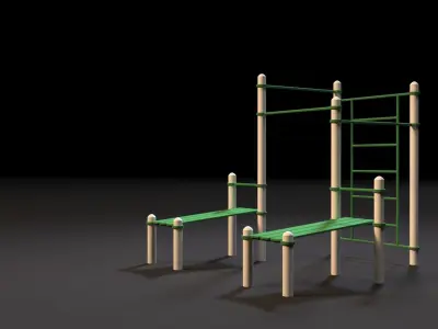 Workout set of wooden playground equipment 3D model