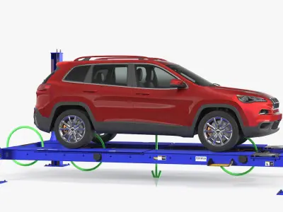 4 Post Car Lift with SUV Rigged 3D model