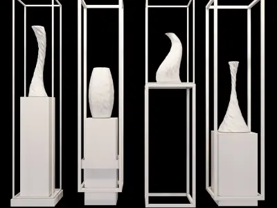 Decor four sculptures in metal frame 3D model