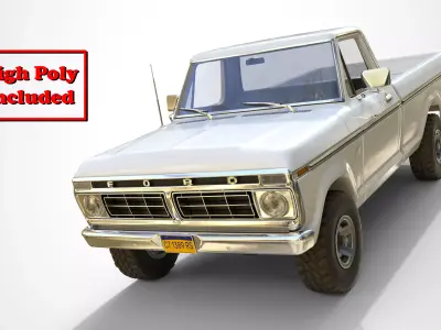 Ford Classic F100 pickup 1976 New White Low-poly 3D model