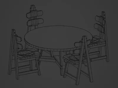 Brutalist Dining Table and Chairs Set Low-poly 3D model