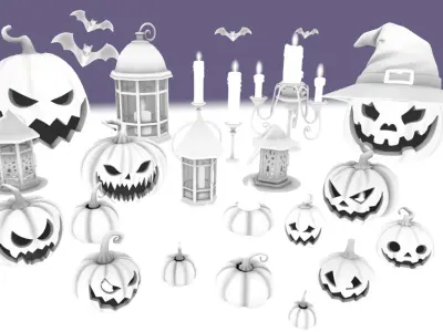 Halloween Pumpkin and lanters decorations Low-poly 3D model