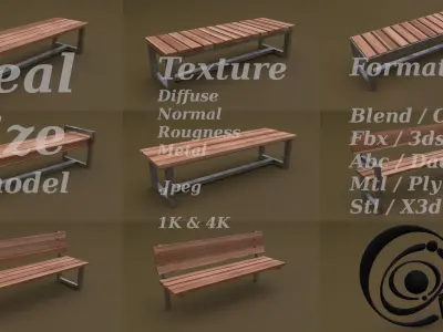 Bench Set 8M1T 02 Low-poly 3D model
