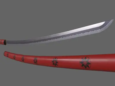 PBR Katana Japanese Sword Red V3 Low-poly 3D model