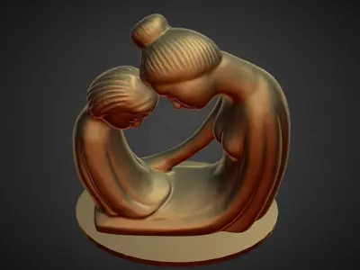 mother daughter consoling statue 3D print model