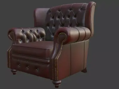 Classic Brown Tufted Wingback Armchair 3D model