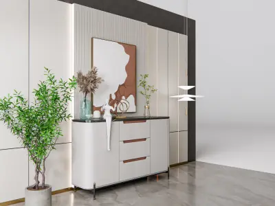 Sideboard with wall panel and flooring 19 3D model