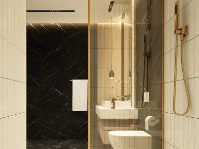 Modern dark bathroom interior scene 3D model