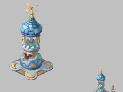 Game Cartoon Building - Experience Tower 03 3D model