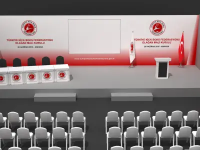 Stage Decor 50 with Chair Setup and Lectern Big Flag 3D model