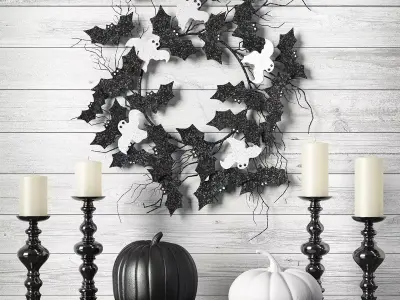 Halloween wreath black and white 3D model