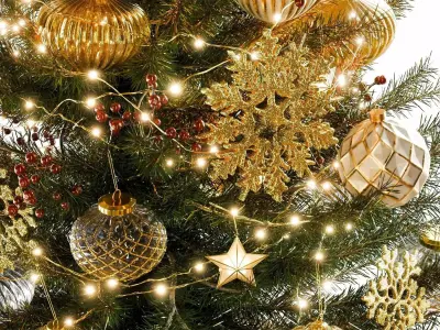 Christmas Tree with ornaments and lights New year Pine Blender 3D model