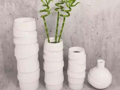 Vases and bamboo set 3D model