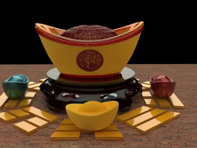 Chinese gold Ingot    3D model