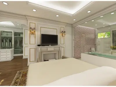 bedroom 7 with bed and fireplace 3D model