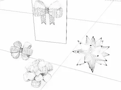 Christmas greeting card with ribbon flowers 3d model  Low-poly 3D model