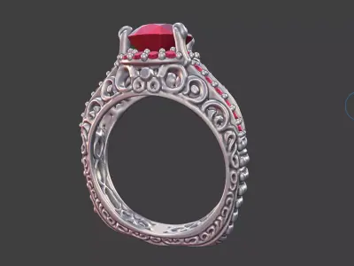 NARROW SCROLLWORK ENGAGEMENT RING WITH PAVE GEMSTONE 3D print model