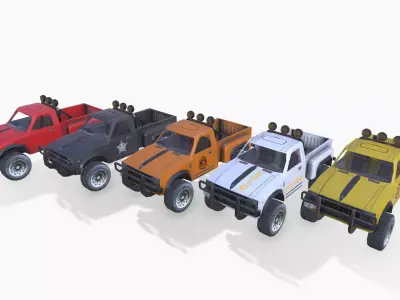 PickUps orange pickup truck Low-poly 3D model