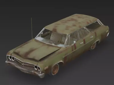 Abandoned Rusty Sedan 3D Model PBR Low-poly 3D model