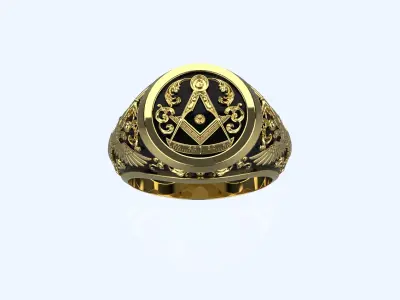 Masonic Ring With Floral Leaf Work Design 3D print model