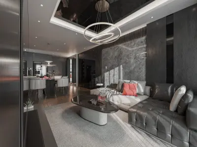 Modern luxury Living room and kitchen interior design  3D model