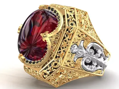 Turkish King Crown Tiger Red Eye Gents Ring 3D print model