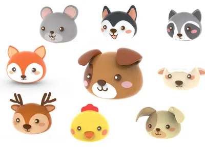 Animal Head Cartoon 3D Low-poly 3D model