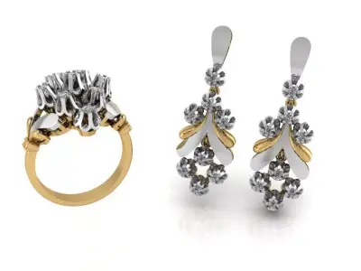 Flower Ring Chandelier Earring Set 2449 3D print model