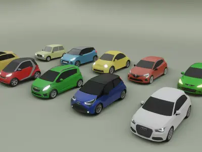 low-poly mini cars pack - 10 cars Low-poly 3D model