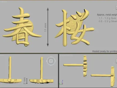 Earring Kanji 3D print model