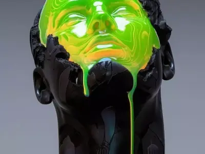 Melting Green Face Sculpture Liquid Transformation 3D Low-poly 3D model