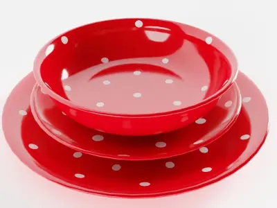 Polka Dot Bowl and Plates 3D model