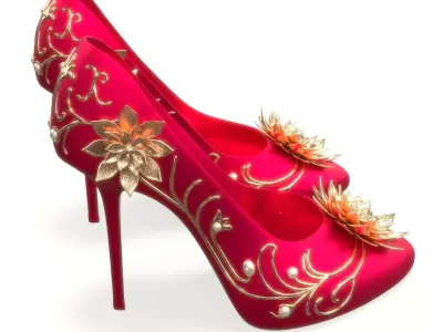 High Heels With Decorative Patterns and Pearls Low-poly 3D model