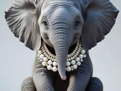 Cute Baby Elephant 3D Adorable Animal Pearl Necklace Low-poly 3D model